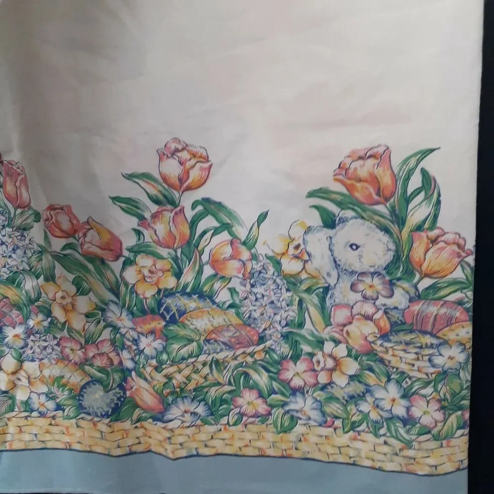 Easter Tablecloth Bunnies Baskets Chicks Eggs 51x52 Floral Cheerful